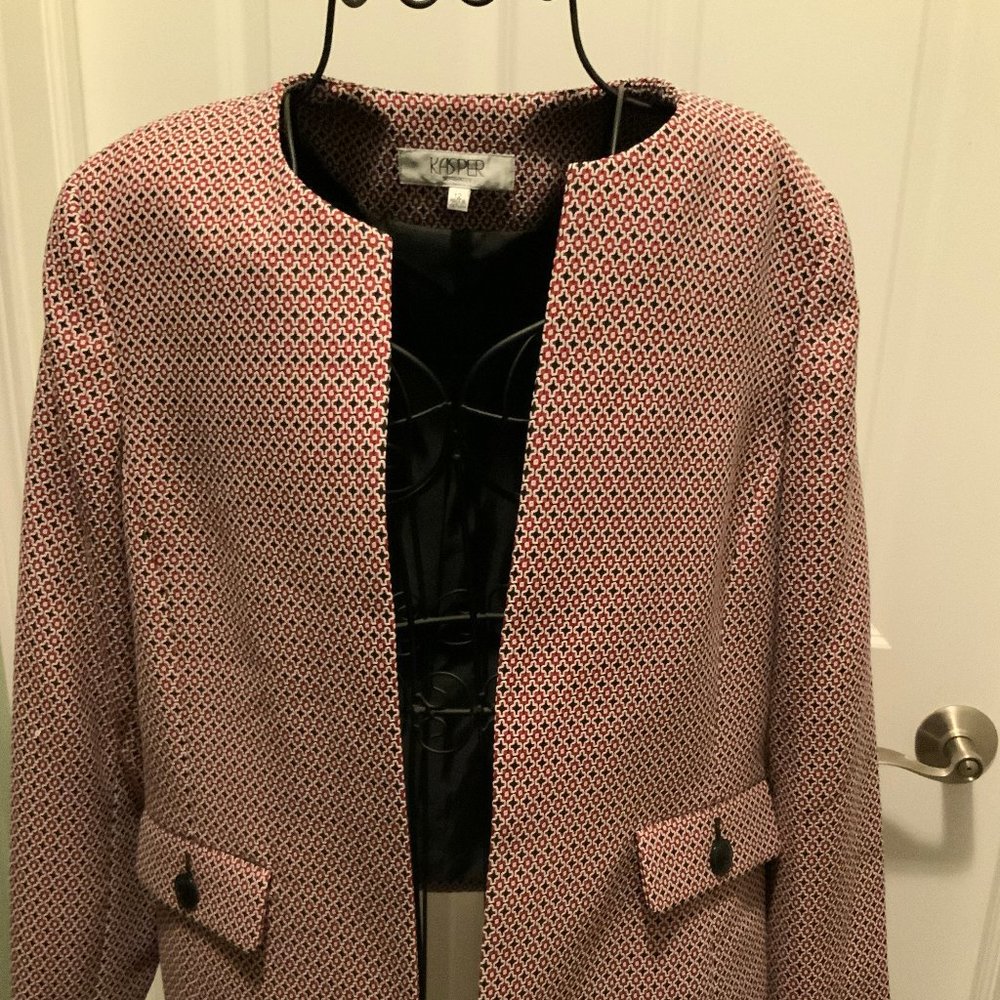 Kasper Woven Jacket Red Black White Size 12 NWT